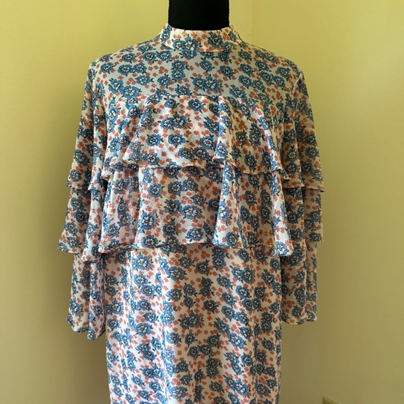 *REBECCA MINKOFF* Pink x Blue Floral Long Sleeve Dress Size Small - Picture 2 of 8